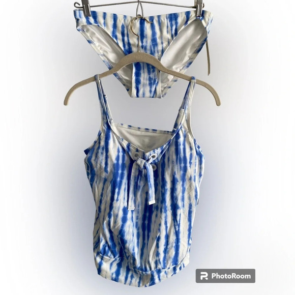 NWT MICHAEL Kors Striped Blue and White Tankini Swimsuit Size S - Picture 3 of 15